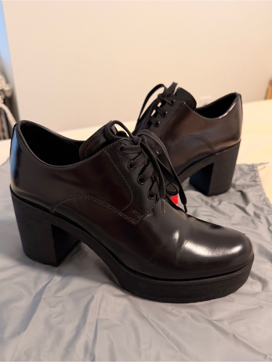 Prada Shoes - Prada Black Leather Lace-Up Platform Heel Oxfords